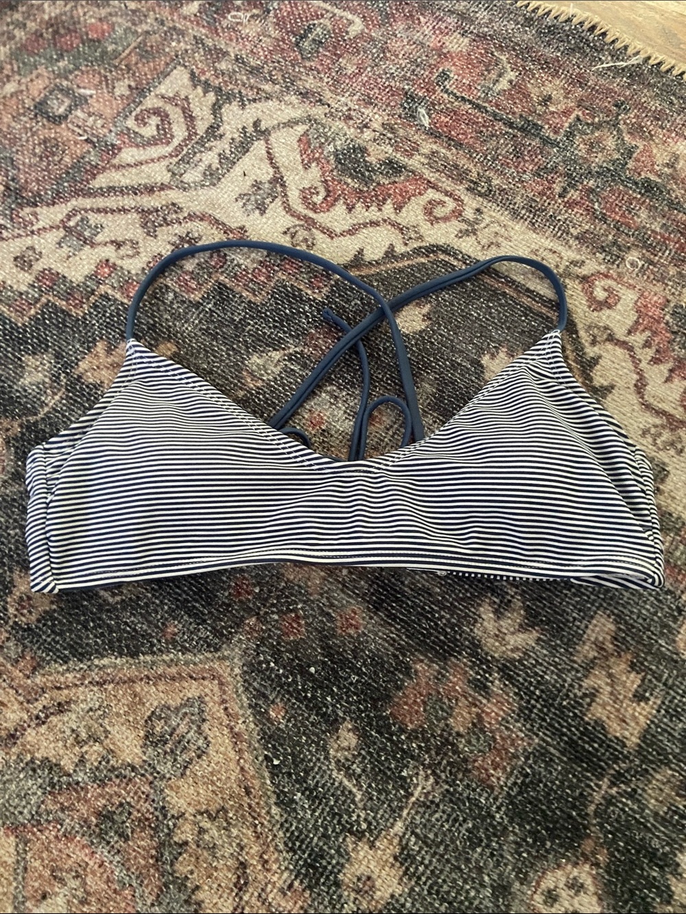 Xhilaration Navy & White Striped Cross-Back Bralette